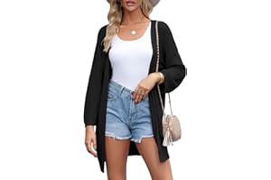 Sidefeel Womens 2024 Lightweight Open Front Cardigan Sweaters Casual 3/4 Sleeve Crochet Knit Boho Kimono Cover Ups