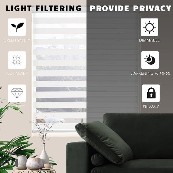 JIANGPIN TEXTILE ZEBRA BLINDS FOR WINDOWS DUAL LAYER LIGHT FILTERING PRIVACY FREE-STOP SHEER SHADES LIGHT CONTROL FOR INDOOR WINDOWS ZEBRA SHADES FOR LIVING ROOM(48″ W X 72″ H, WHITE)