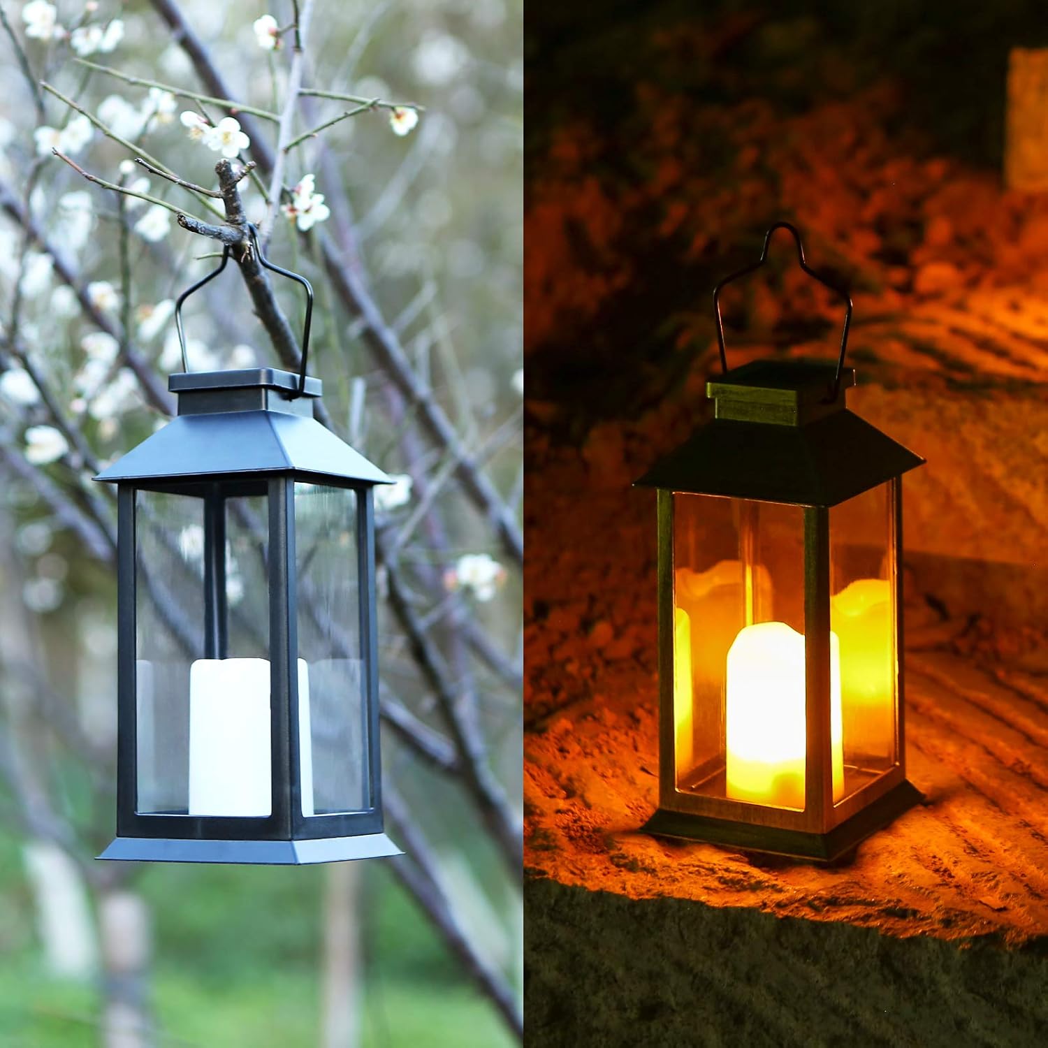 Solar Garden Lanterns Outdoor Hanging Waterproof Lights for Candles 2 Pack (Black), Black and Bronze, Black-02 - Image 4
