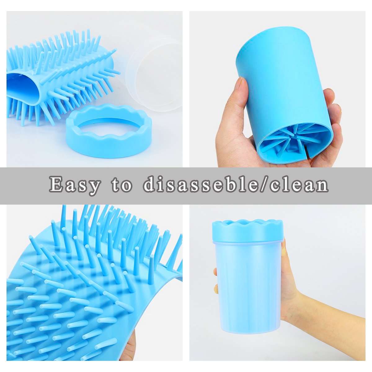 Pulitore per animali domestici, pulitore per cani portatile. Tazza di detergente per piedi per cani e gatti in silicone - blu