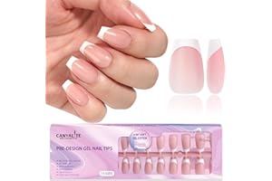 Canvalite French Tip Press on Nails Gel Nail Tips - 300Pcs Pre-Colored Quick and Easy Fake Nails with Designs Coffin Nails Tips Short Press on Nails DIY Nail Extensions, Pink White