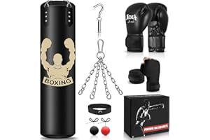 YORWHIN 4FT Hanging Punching Bag for Adults, Super PU Leather Boxing Training Equipment Heavy Bag with 12OZ MMA Gloves, Unfilled Kicking Bag Boxing Set for Training Karate Kickboxing Muay Thai