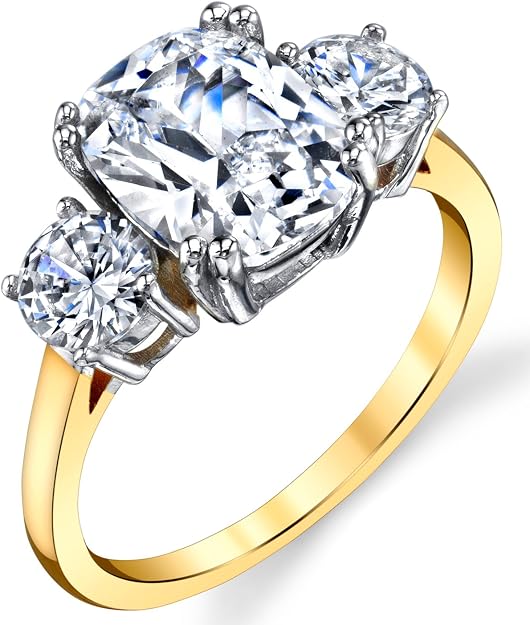Bague De Fiançailles Femme En Argent 925 Plaqué Or - Alliance éternité Avec Zircones Cubiques 7x9 Mm - Largeur 1,5 Mm - Cadeau Mariage, Anniversaire