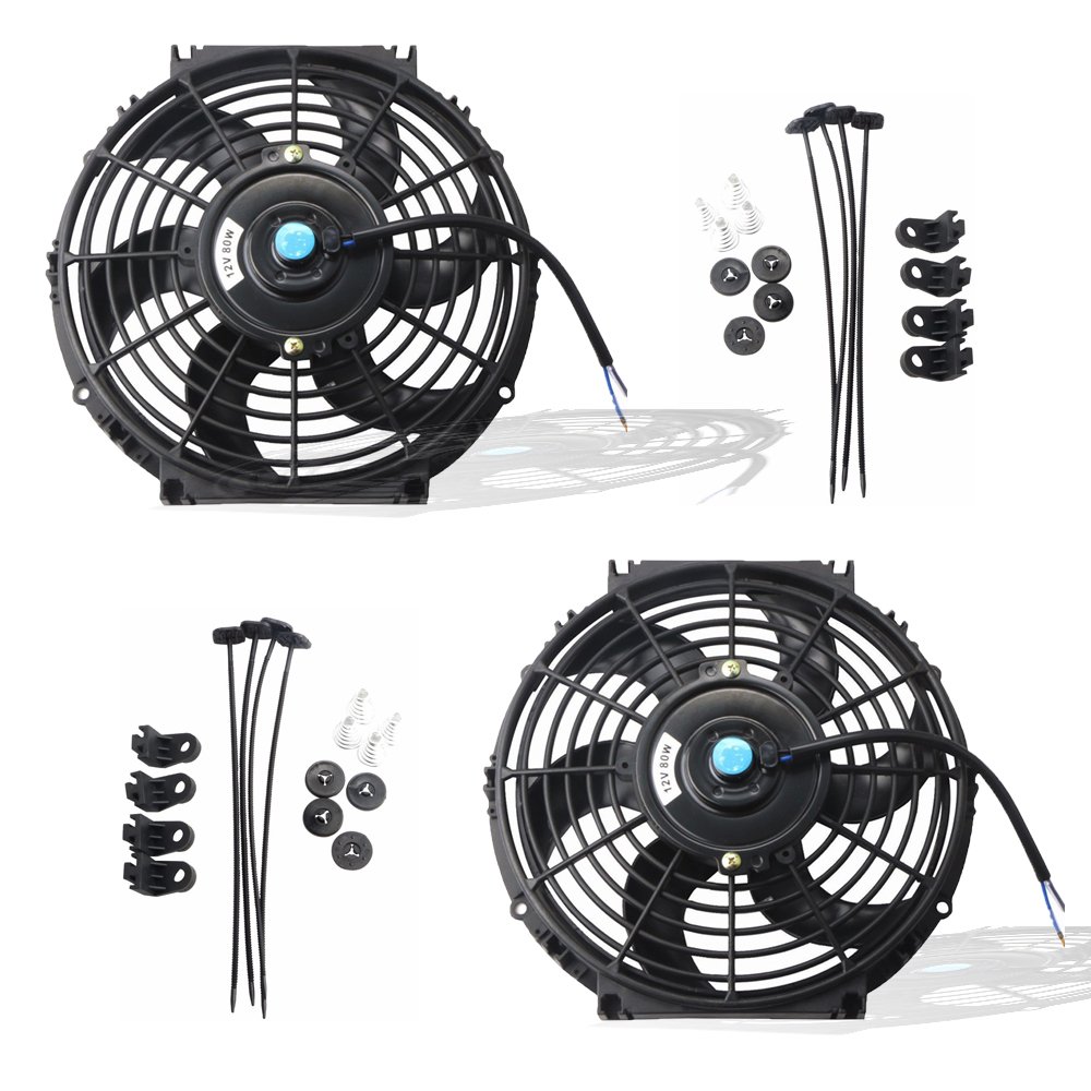 MOSTPLUS Black Universal Electric Radiator Slim Fan Push/Pull 12V + Mounting Kit (10 Inch) Set of 2 Image