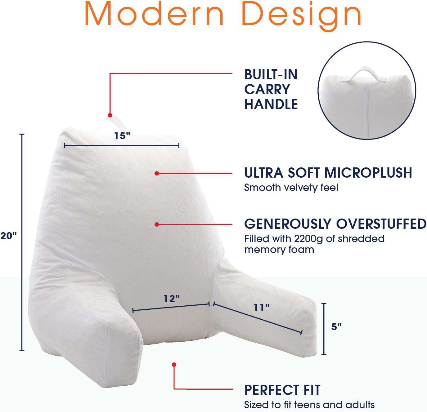Cheer Collection Foam-Filled TV and Reading Pillow in Ivory with Removable Microplush Washable Cover: Home & Kitchen