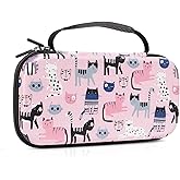 CutebriCase Nintendo Switch Case OLED Model 2021 & 2017, Cat Pink, Hybrid Hard Shell, 16 Game Card Slot, Portable Handle
