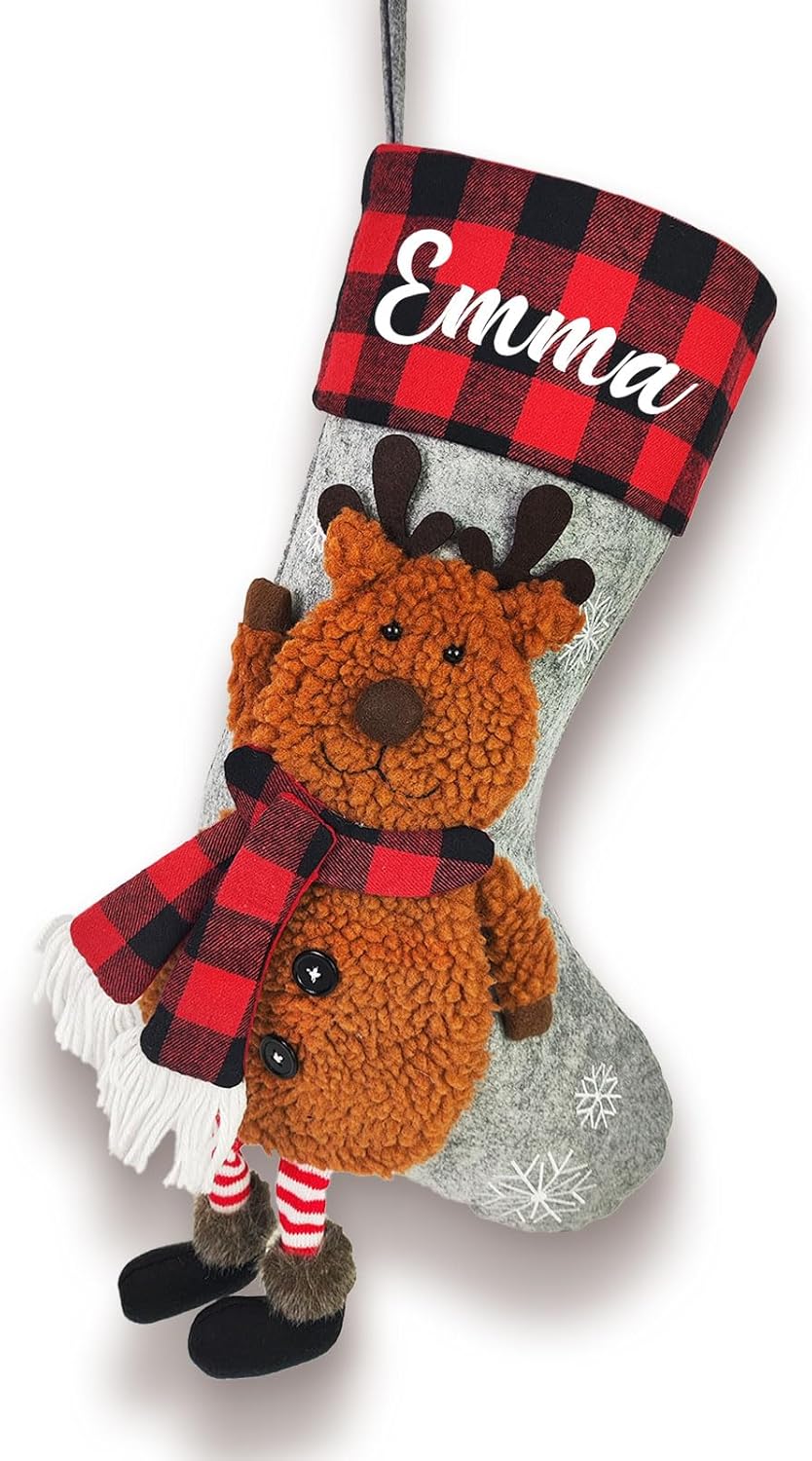 Stockings & Holders - Funny DIY Personalized Christmas Stockings, Custom Christmas Stocking with Name, Customized Christmas Decor Gifts for Family Kids, Xmas Holiday Party Decoration - 3D Elk Bear Stocking