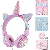 Charlxee Kids Headphones with Microphone for School,Giant Unicorn Gifts for Girls Children Birthday,On Over Ear Wired Headset