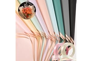 GLYINNHE 40 Sheet 10 Colors Gold Edge Flower Wrapping Paper, Florist Bouquet DIY Crafts Fresh Flower Bouquet Wrap Gift Box Packaging Material Florist Supplies,Waterproof Floral Wrapping,22.8*22.8 Inches
