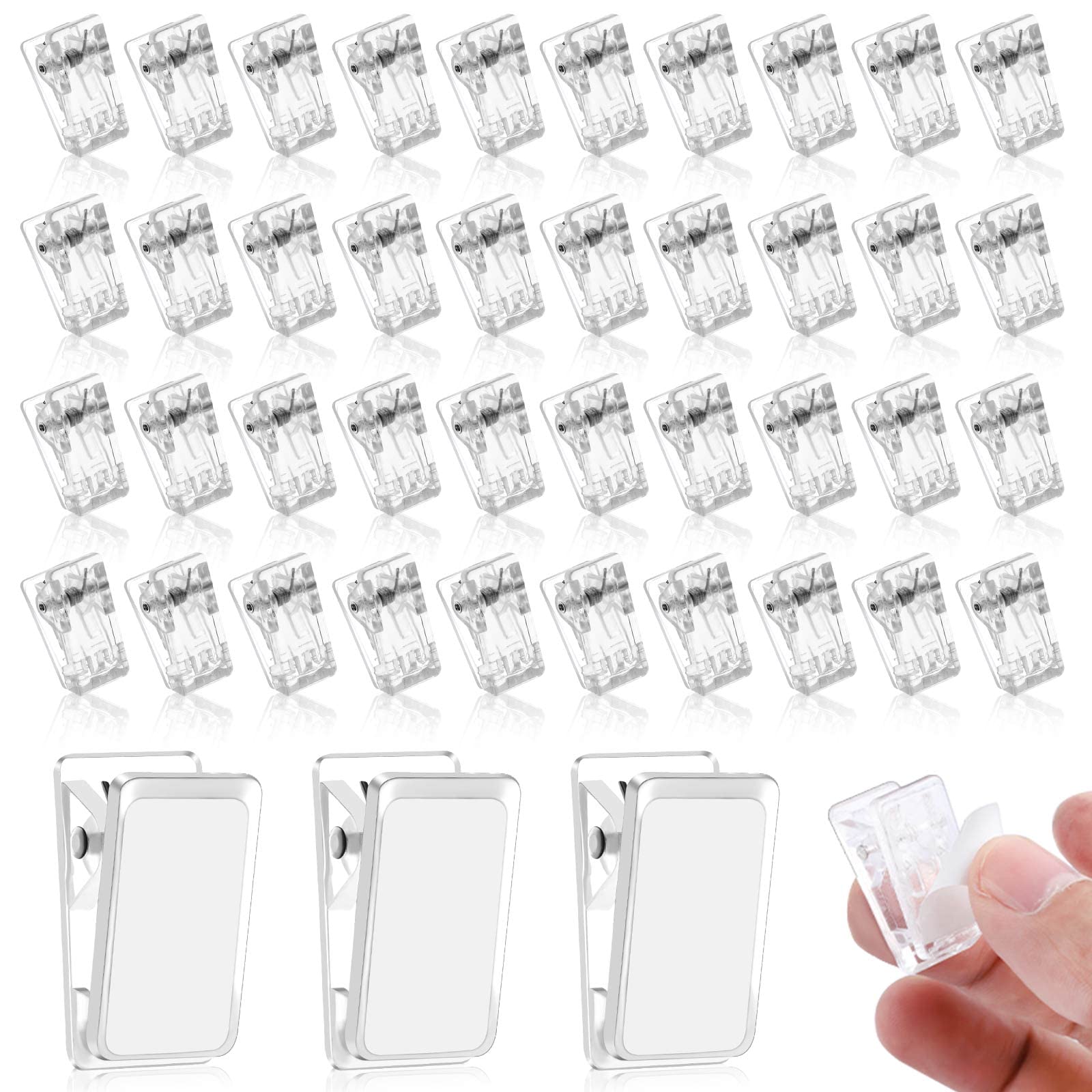 Photo 1 of 50 Pieces Self Adhesive Clips, Tapestry Sticky Spring Hangers Wall Clips for Hanging Poster Photo Office Decorations, Clear