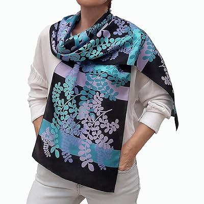 Elegant Boho Floral Silk Scarf Blue, Turquoise, Liberia Ubuy