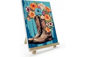JOOZ Cowboy Boots Paint by Number for Adults, Paint by Numbers Kit for Adults with Frame, DIY Flower Paint by Numbers Kits for Adults on Canvas, Oil Painting Kits for Home Wall Decor 8 x 12 Inch