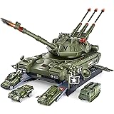 UNIH Tank Toy Sets, Military Transport Tank and 4PCS Army Vehicles, Tank & Vehicle Playset with 4 Sound and Launcher Birthday