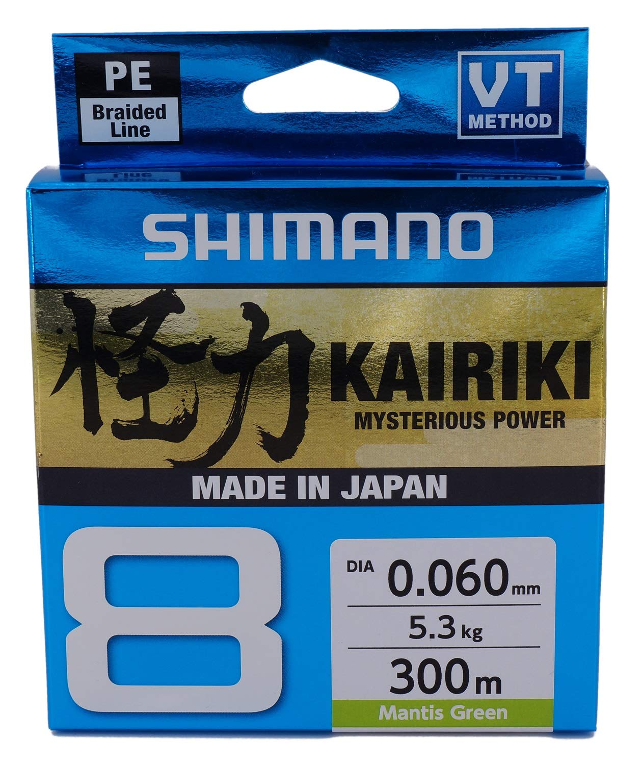 SHIMANO Kairiki 8, 300 Meter, Mantis Green, 0.05 mm/5.3 kg, Braided Fishing Line, 59WPLA68R00
