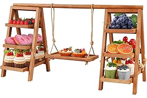 Flenpptly Wooden Cupcake Stand, 3 Tier Cupcake Display Stand for Dessert Display, Dessert Stands with Serving Tray and Foldab