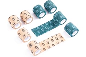 FriPuP Self Adhesive Bandage Wrap - Non-Woven Bandage Wrap for Wounds Cover, Paws, Leg, Bitter Vet Wrap for Dogs No Chew, Cohesive Bandage Wrap for Animal Cat Horses Birds (2 Inch, 8 Rolls, 2 Colors)
