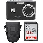 Kodak PIXPRO FZ45 Digital Camera (Black), Point & Shoot Camera Case, Sandisk 128GB SDXC Memory Card