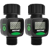 RESTMO Water Flow Meter, Measure Gallon/Liter Consumption and Flow Rate | High Measure Accuracy, Ideal for Outdoor Garden Hose Watering, RV Filling, Lawn Sprinkler and Nozzle Sprayer, 2 Pack