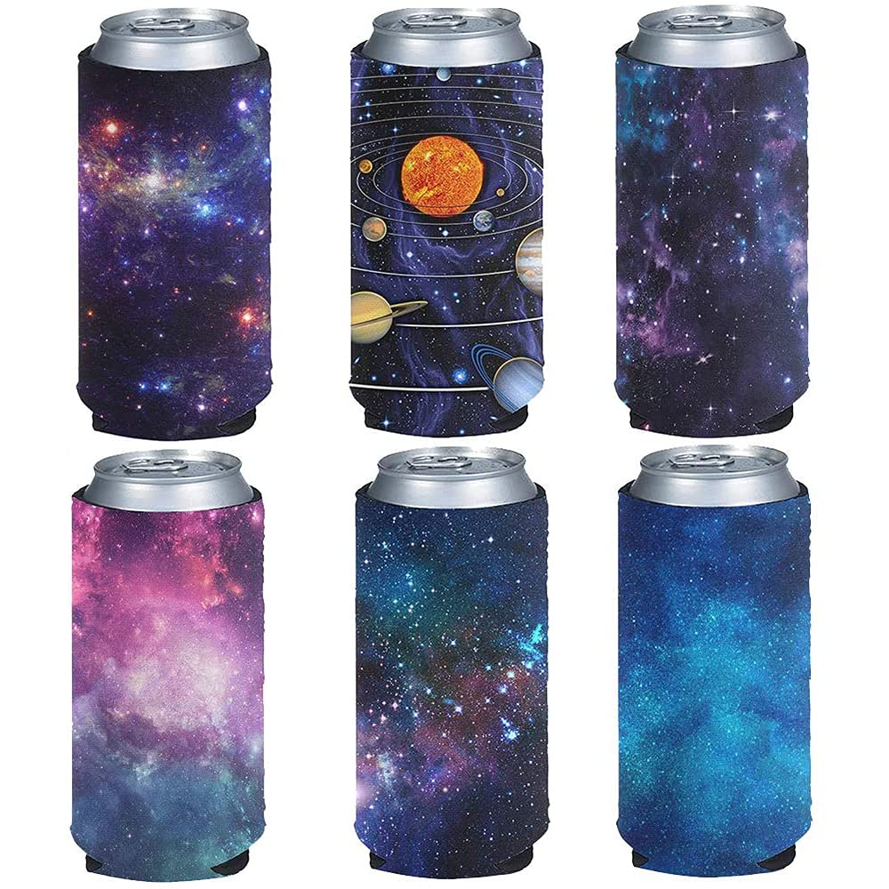 Jeiento Starry Sky Can Cooler Sleeves Beer Can Coolers Pack of 6 PCS, Bulk Collapsible Soda Cover Coolies, DIY Personalized Sublimation Sleeves