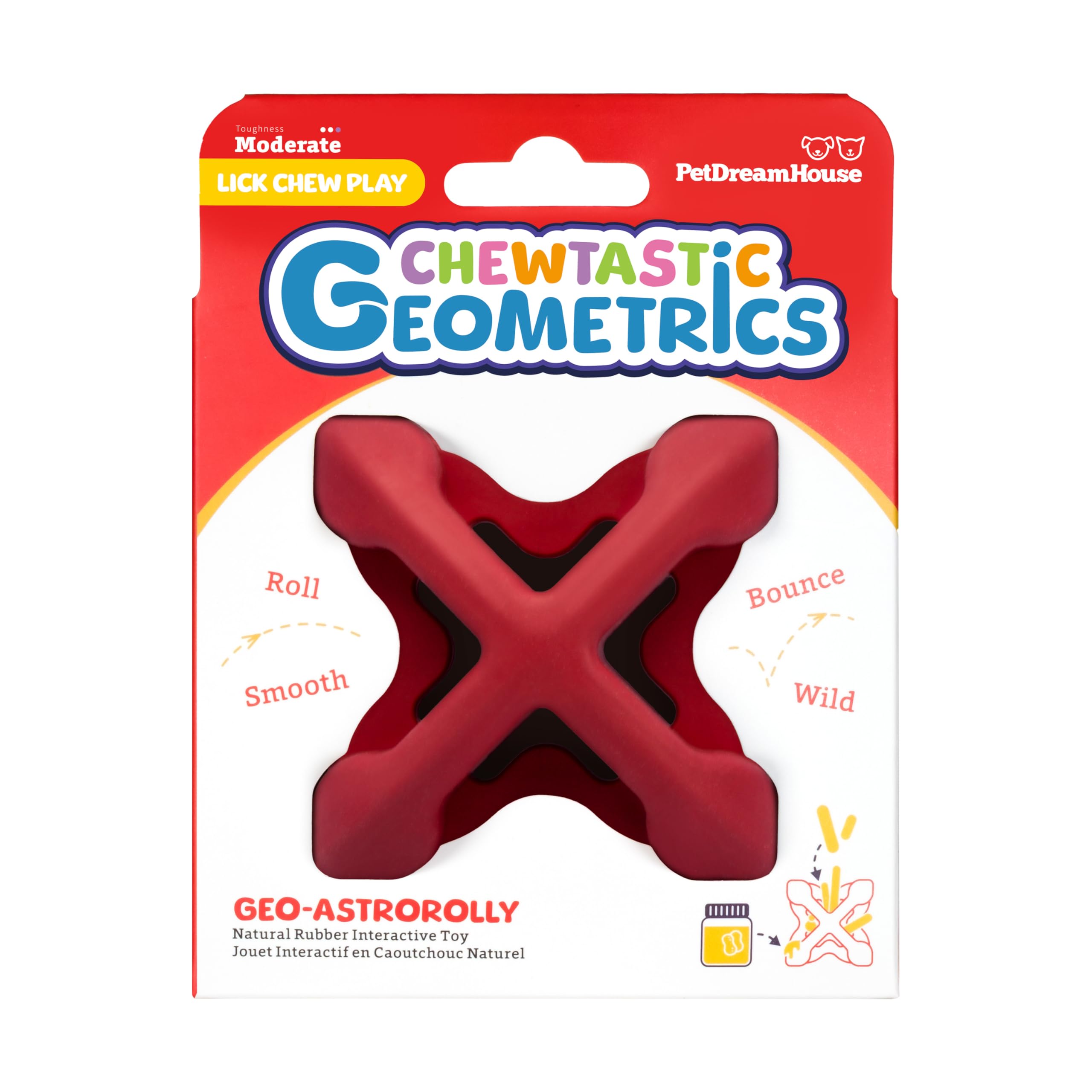 PetDreamHouse Geo-AstroRolly Lickable Dog Enrichment Toy – Calming Sensory Toy with Erratic Bounce – Natural Rubber Interactive Toy for Small & Medium Dogs