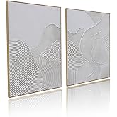 Framed Neutral Abstract Wall-Art Painting - Large Abstract Canvas Wall Decor 3D Curve Illustrations Hand painting for Living 