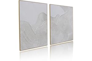 ZESSONIC Framed Neutral Abstract Wall-Art Painting - Large Abstract Canvas Wall Decor 3D Curve Illustrations Hand painting for Living Room, Bedroom, Office - 2 Piece 28 x 40 Inch, Ready to Hang