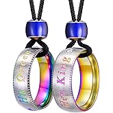 UTHOSMDO 2 Piece Valentine's Day about His Queen Her King Couples Necklace Set, Stainless Steel Ring Pendants with Cubic Zirconia, Color Changing Mood Bead, Adjustable 31.5 Inch Black Nylon Rope Necklace
