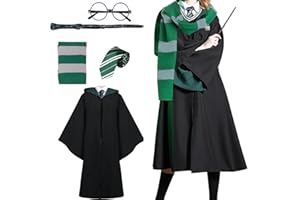 YLYGJGL Magical School Hooded Cloak Adult Teens, Magic Wand, Scarf, Glasses, Tie five-piece set for Halloween cosplay