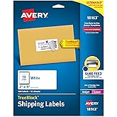 Avery Printable Shipping Labels with Sure Feed, 2" x 4" Customizable Stickers, White, 100 Blank Mailing Labels, Great for Mailing, Shipping, and More (18163)