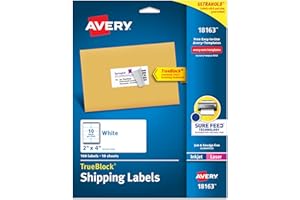 Avery Shipping Labels for Laser and Inkjet Printers, White, 2 x 4 Inches, Pack of 100 (18163)