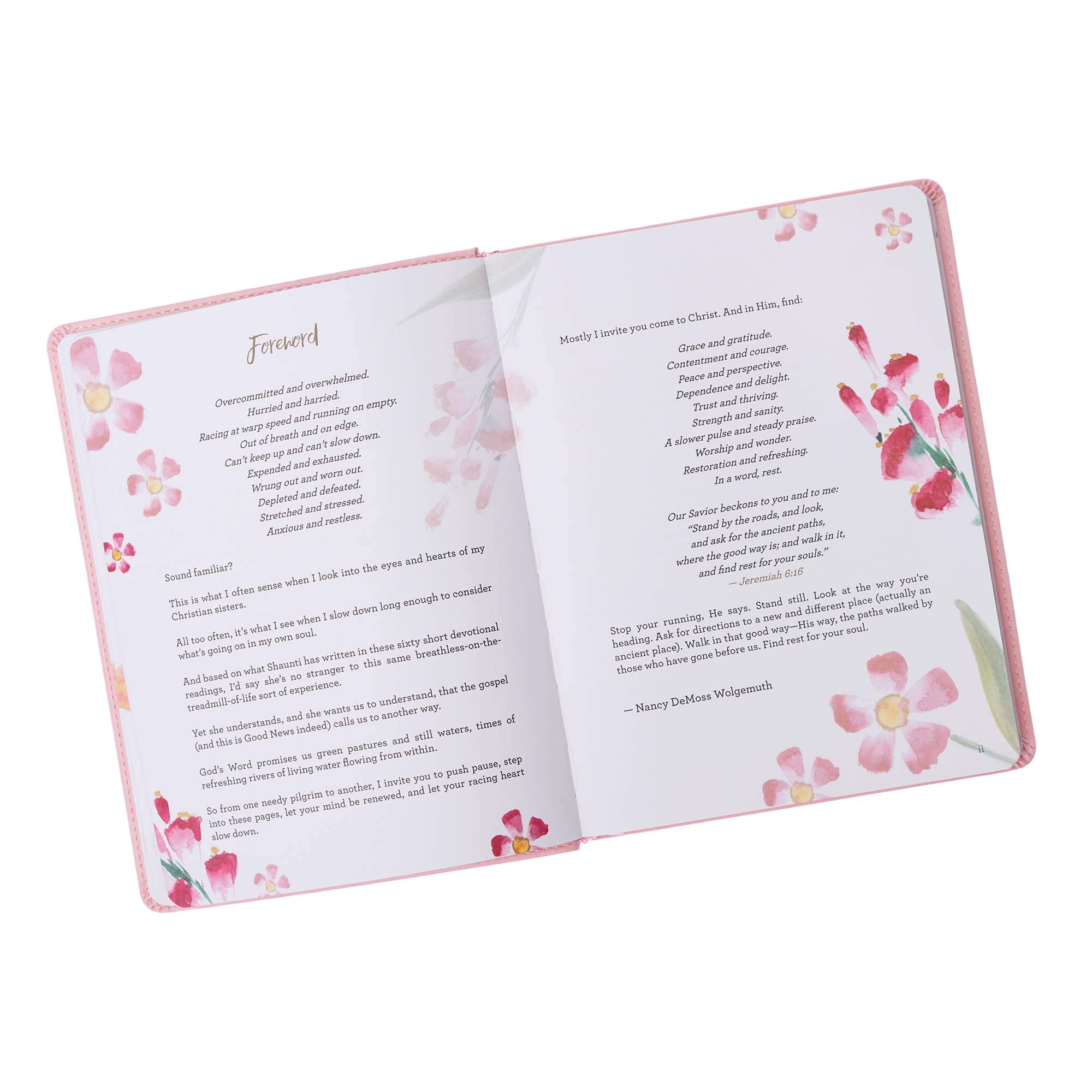 Find Rest Womens Devotional For Lasting Peace In A Busy Life - Pink Faux Leather Flexcover Gift Book Devotional w/Ribbon Marker
