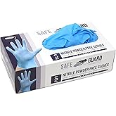 Safeguard Nitrile Disposable Gloves, Powder Free, Food Grade Gloves, Latex Free, 100 Count, Small Size, Blue