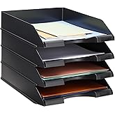 Stockroom Plus Letter Tray - Stackable Desk Organizer Trays - Desktop File Organizer - Mail & Document Storage - Pack of 4, Black, 10 x 13.5 x 2.5 in