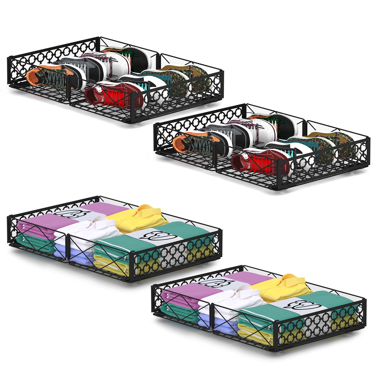 Photo 1 of NADAMOO Low Profile Under Bed Storage with Wheels, 4 Pack Rolling Storage Containers, Foldable Metal Organizer Bins