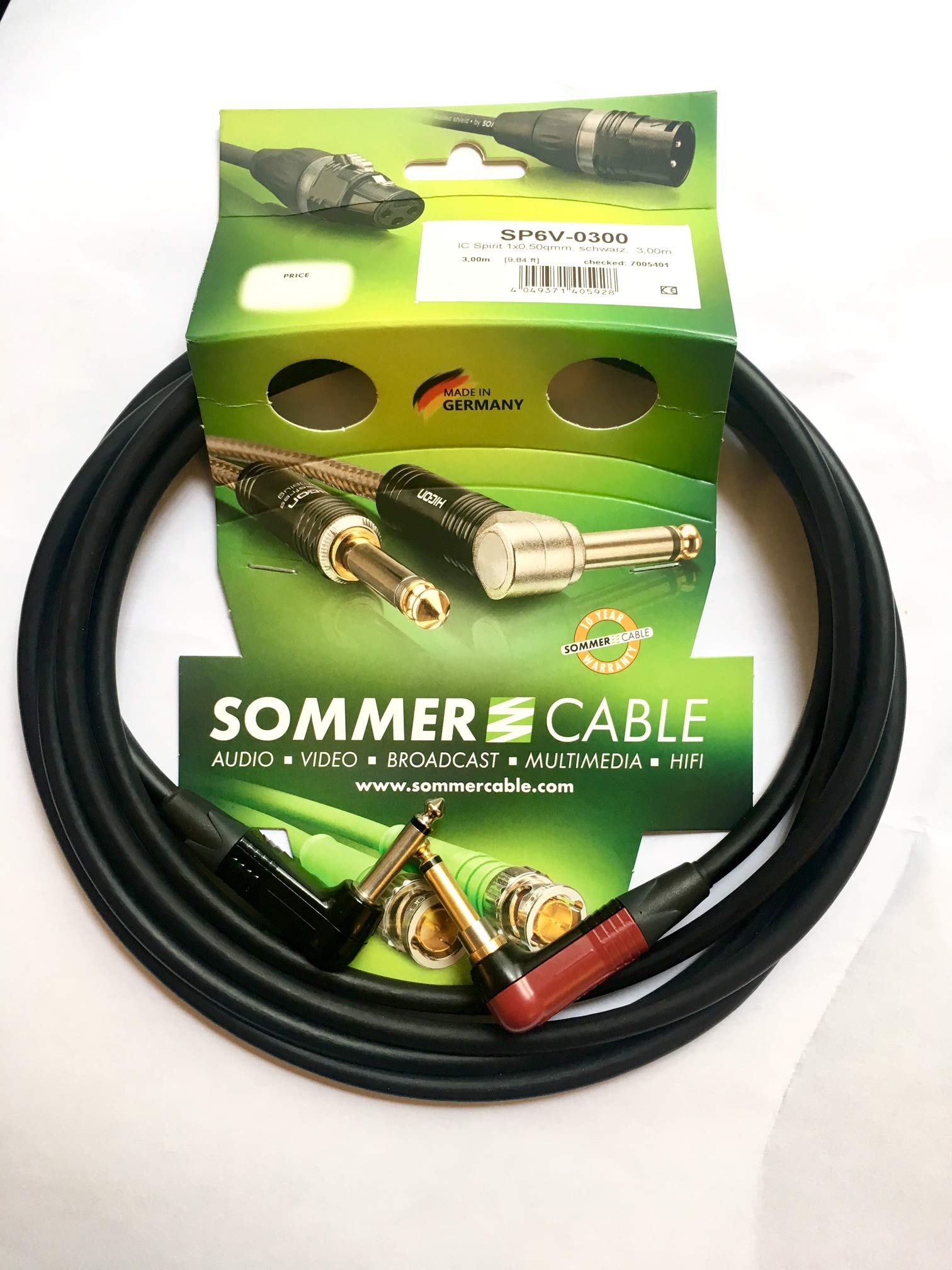 Sommer SC-Spirit Instrument Cable with Neutrik NP2RX-BAG / NP2RX-AU-SILENT Jack 6 m