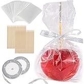 Candy Apple Sticks Bags - Halloween DIY Caramel Apple Kits, 2 Rolls of Glitter Ribbon Large Lollipop Kits for Trick or Treat 