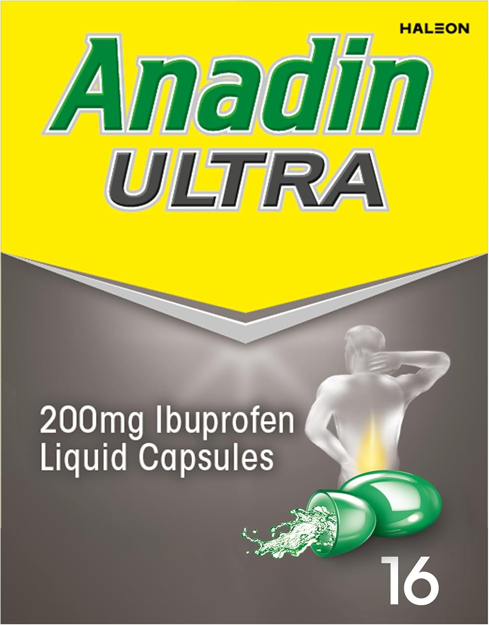 Anadin Ultra Ibuprofen Back & Muscle Pain Relief Liquid Capsules 16 Pack