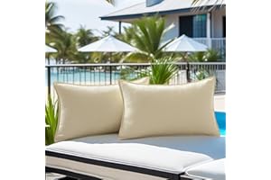 NASIGORENG Pack of 2 Waterproof Pillow Covers Decorative Outdoor Pillows Sofa Cushion Covers Garden Spring Pillowcase Couch Cushion Cases for Patio Balcony Tent Sunbrella Beach Deck 12x20 Inch Beige