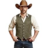 JEMITOP Men's Retro Western Cowboy Vest Faux Suede Leather Snap Waistcoat Slim Fit Casual Wedding Vests with Pockets