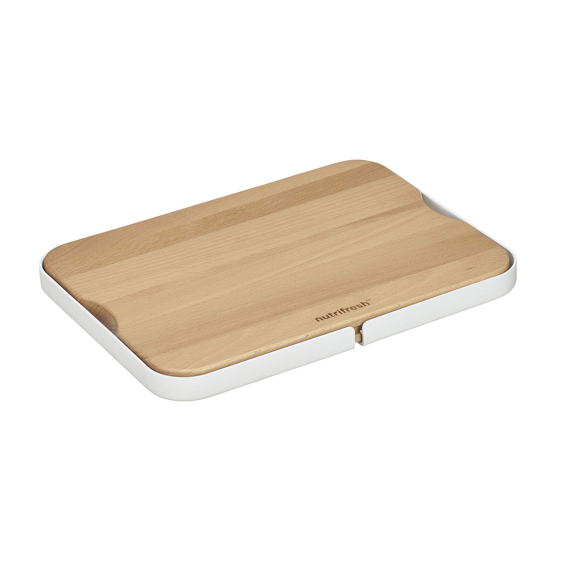 Nutrifresh Prep - Chopping Station - Beech Wood Board with 2 Slide-Out Trays - 30.5 x 22.6 x 2.45 cm