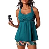 MiYang Tankini Swimsuits for Women 2026 Tummy Control Modest Flowy Two Piece Bathing Suits Top with Pockets Shorts