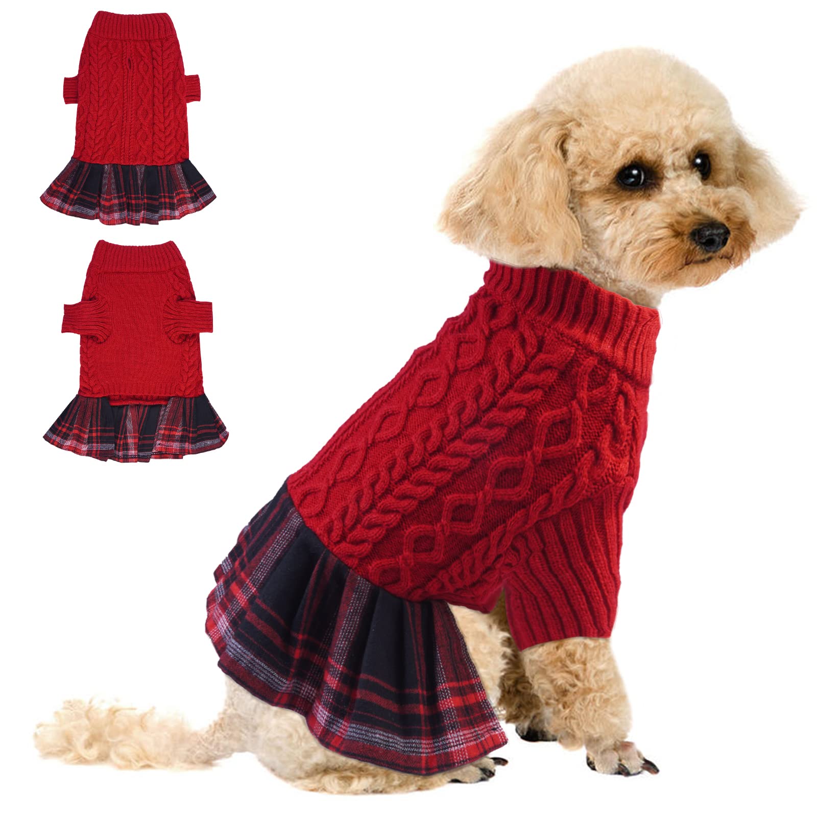 Girl Dog Sweater, Small Dog Jumper Christmas Comfortable Turtleneck Pullover Knitwear Warm Vest Winer Clothes Puppy Skirt Winter Crochet Coat Chihuahua Clothes(Red, S)