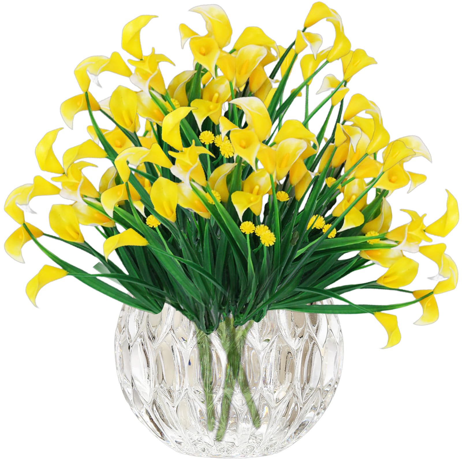 astylishome Decorative Artificial Flowers Fake Lilies Bouquet Real Touch Calla Lily Flower DIY Floral Decoration for Wedding Arrangement Home Decor Garden Party Yellow 0608