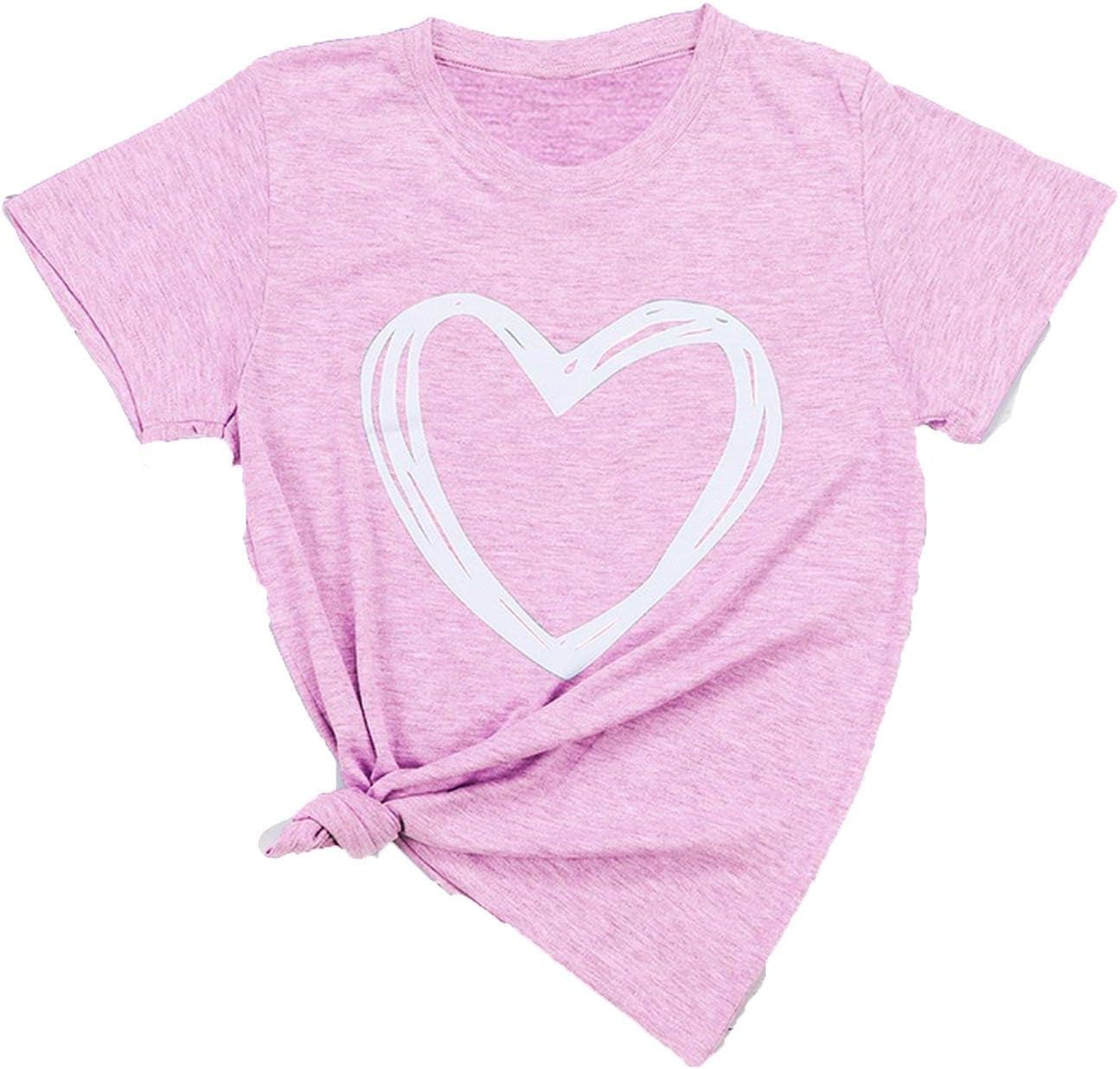 Plus Size 6XL 7XL 8XL Women Summer Heart Print Casual T Shirt Tops Lady Short Black