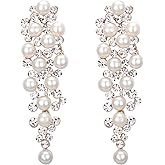 BriLove Women's Wedding Bridal Crystal Simulated Pearl Multi Beaded Cluster Chandelier Dangle Earrings