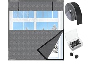 Beeveer 75 x 79 Inch Visible Thermal Window Insulation kit for Winter Reusable Oxford Cloth Cotton Layer Thermal Window Cover for Winterizing Thicken Warm Winter Waterproof Attic Insulation Cover