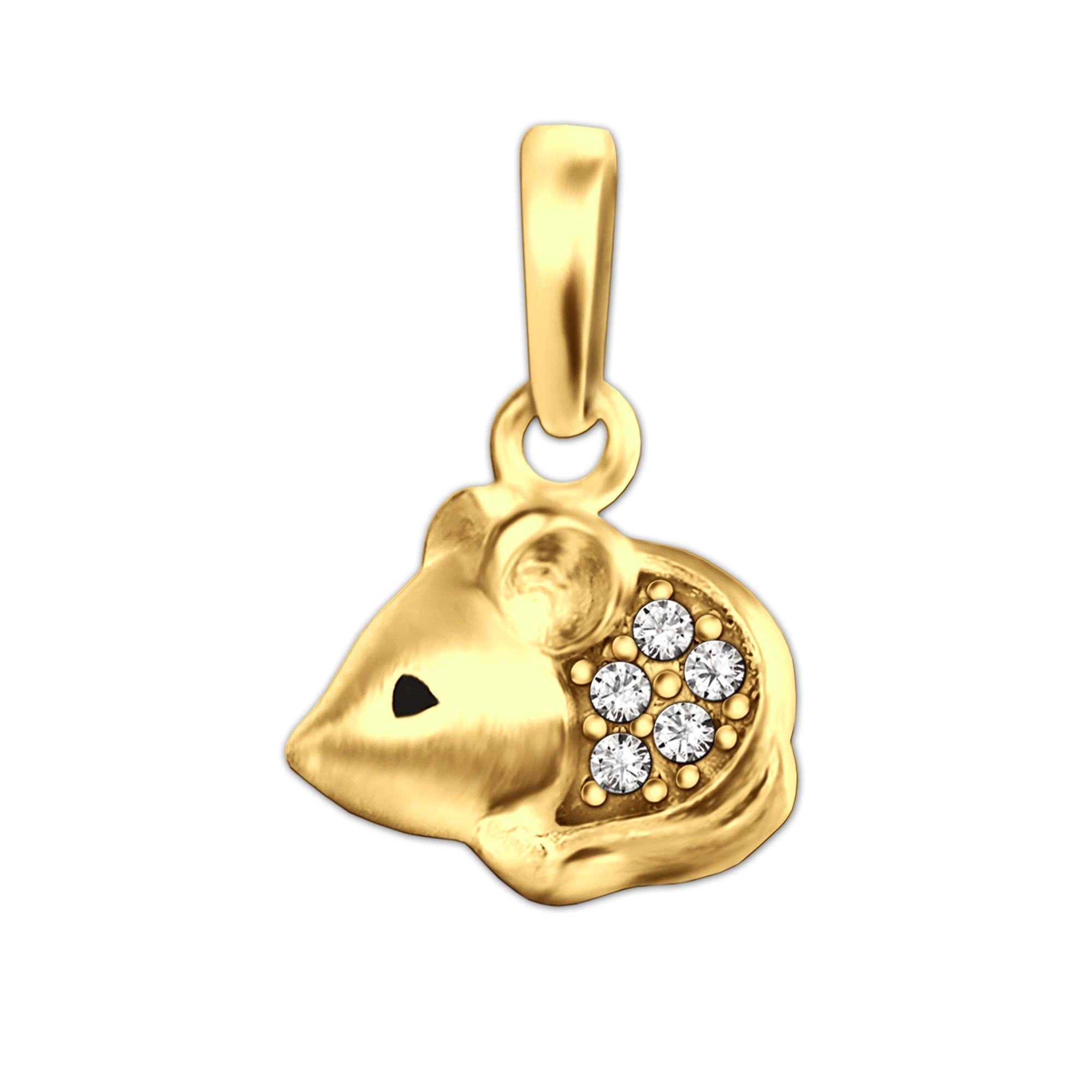 Clever Schmuck Gold Pendant Mini Mouse 9 mm Satin-Matte Finish with White Zirconia Real 333 Gold