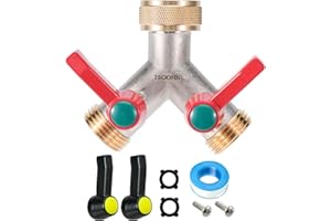 YAYAMZ Garden Hose Splitter, Heavy Duty Solid Brass Y Splitter, 2-Way Faucet Splitter, GHT 3/4-Inch, Nickel Plated Brass, Outdoor Faucet Splitter
