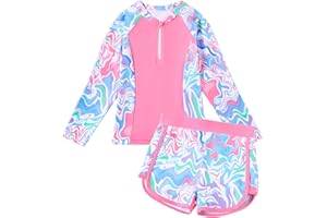 TATAKERI Toddler Girls Long Sleeve Swimsuits Girl Swimwear Little Girls Swimsuits 2 Pieces Toddler Rash Guard Swimsuit Print