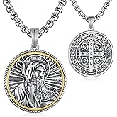 Zaruiqun St Benedict Necklace 925 Sterling Silver Saint Benedict Necklace Medalla de San Benito Protection Amulet Jewelry Gifts for Men Father Husband